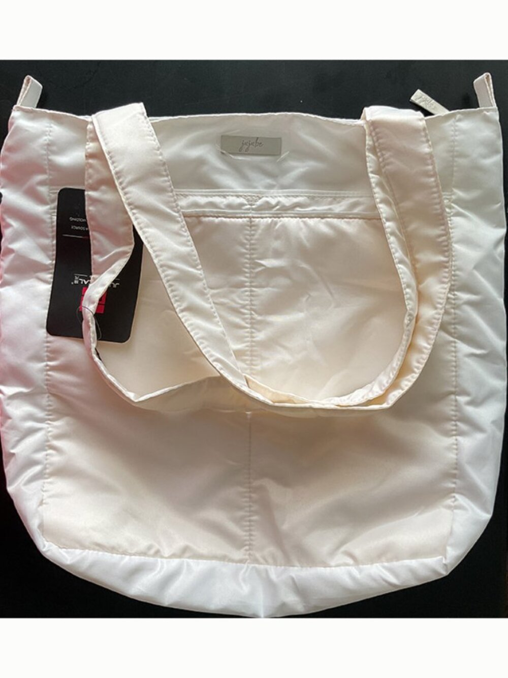 NWT Jujube White Tote Bag with Pale Peach Tint Straps and Panel with Pockets